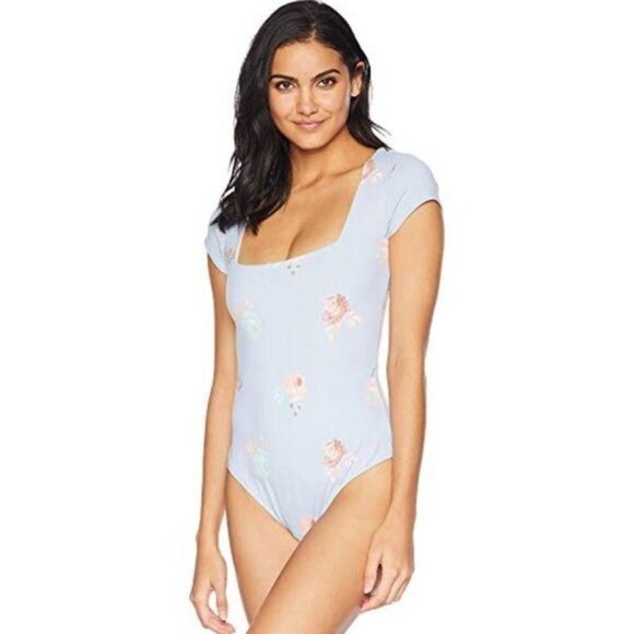 Free People Fair and Square Pastel Blue Floral Bodysuit - Picture 1 of 5